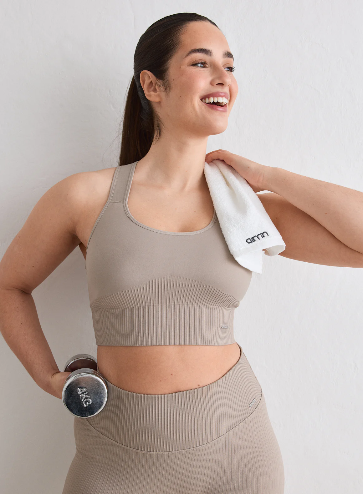 Dark Clay Ribbed Seamless High Support Bra - Image 2