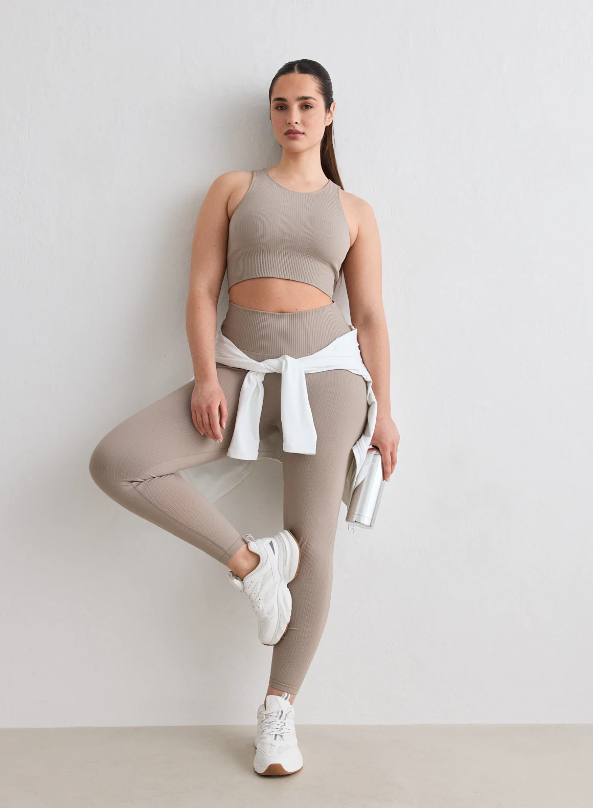 Dark Clay Ribbed Seamless Petite Tights - Image 3