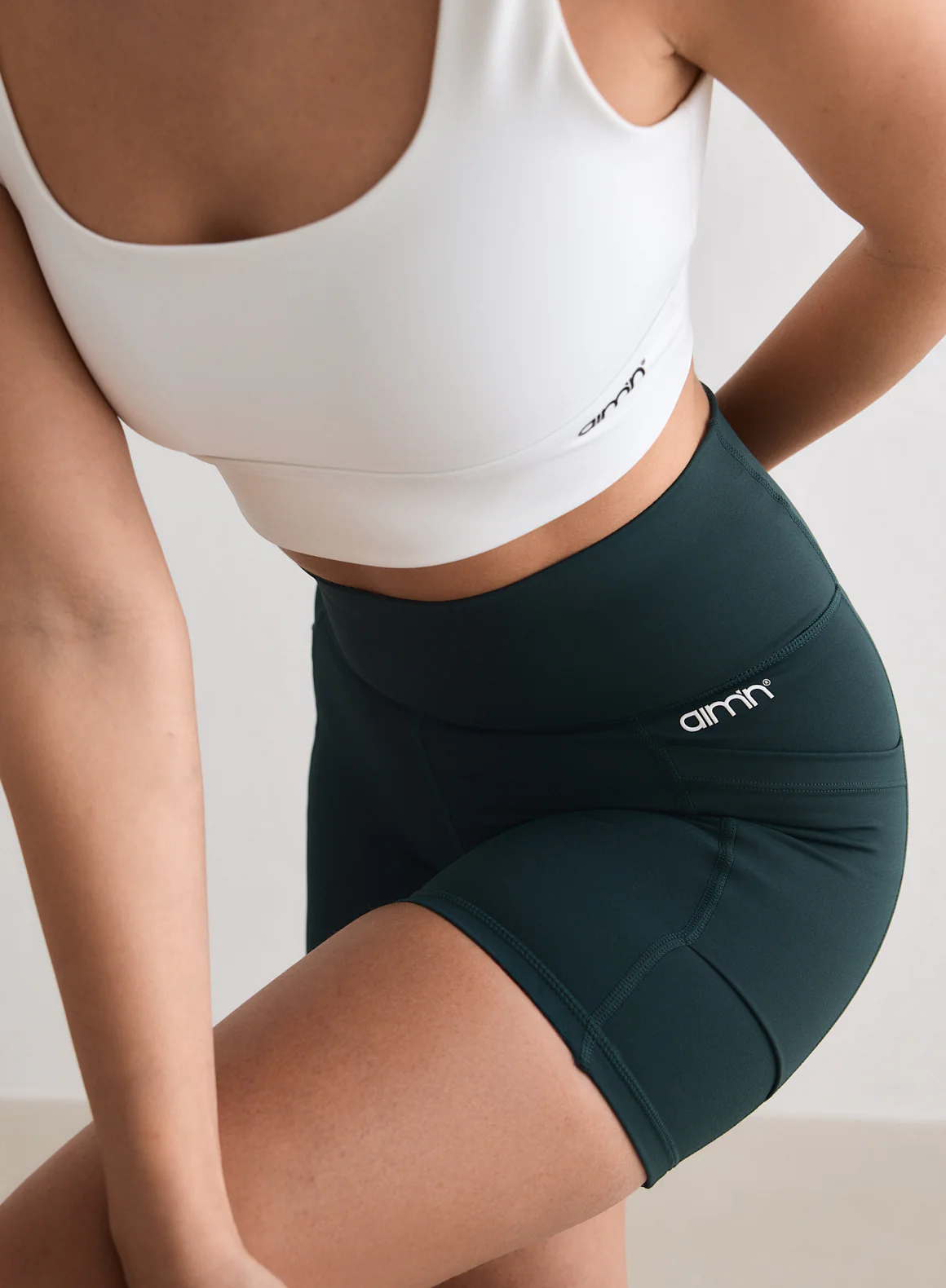 Deep Emerald Double Pocket Midi Biker Shorts - Image 3