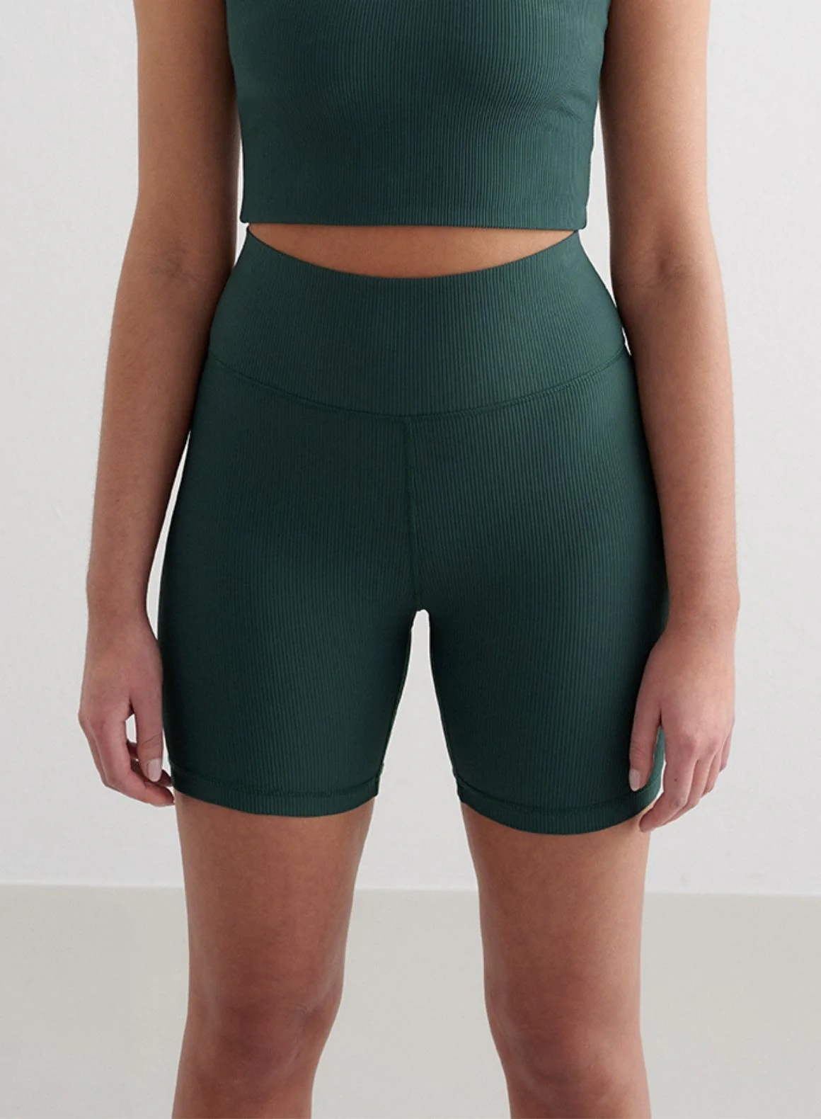 Deep Emerald Ribbed Performance Midi Biker Shorts - Image 3