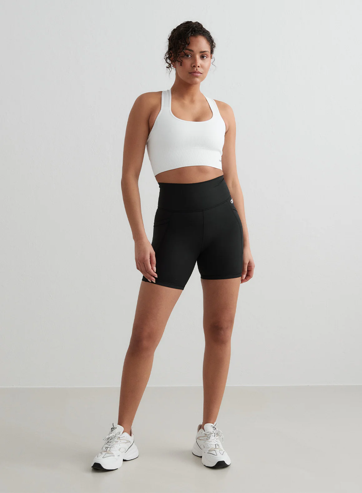 Black Double Pocket Midi Biker Shorts - Image 3