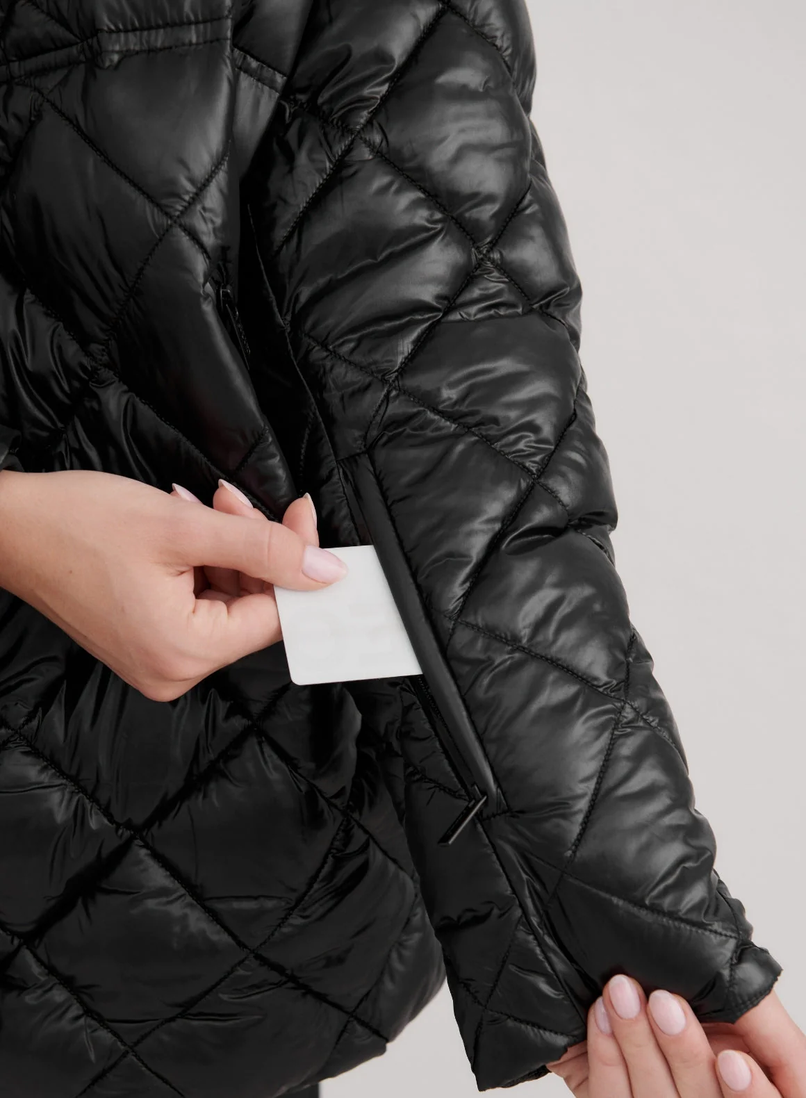 Glossy Black Luxe Quilted Anorak - Image 6
