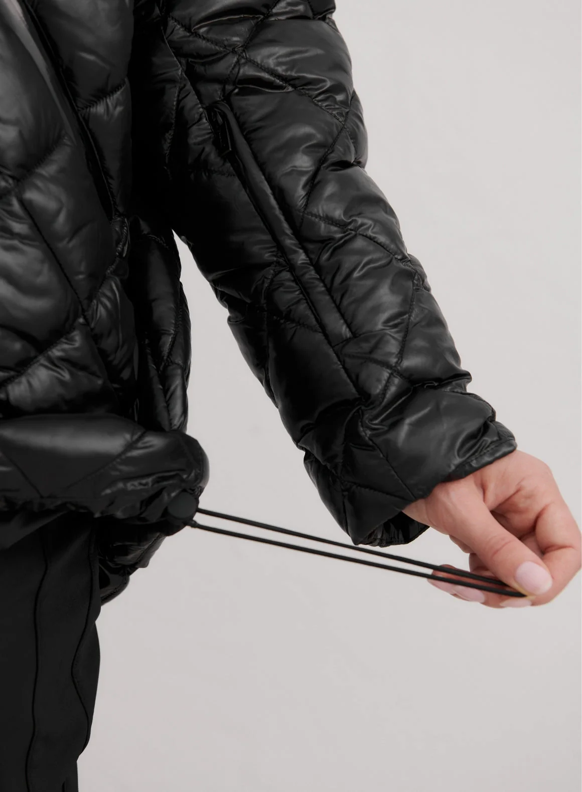 Glossy Black Luxe Quilted Anorak - Image 8
