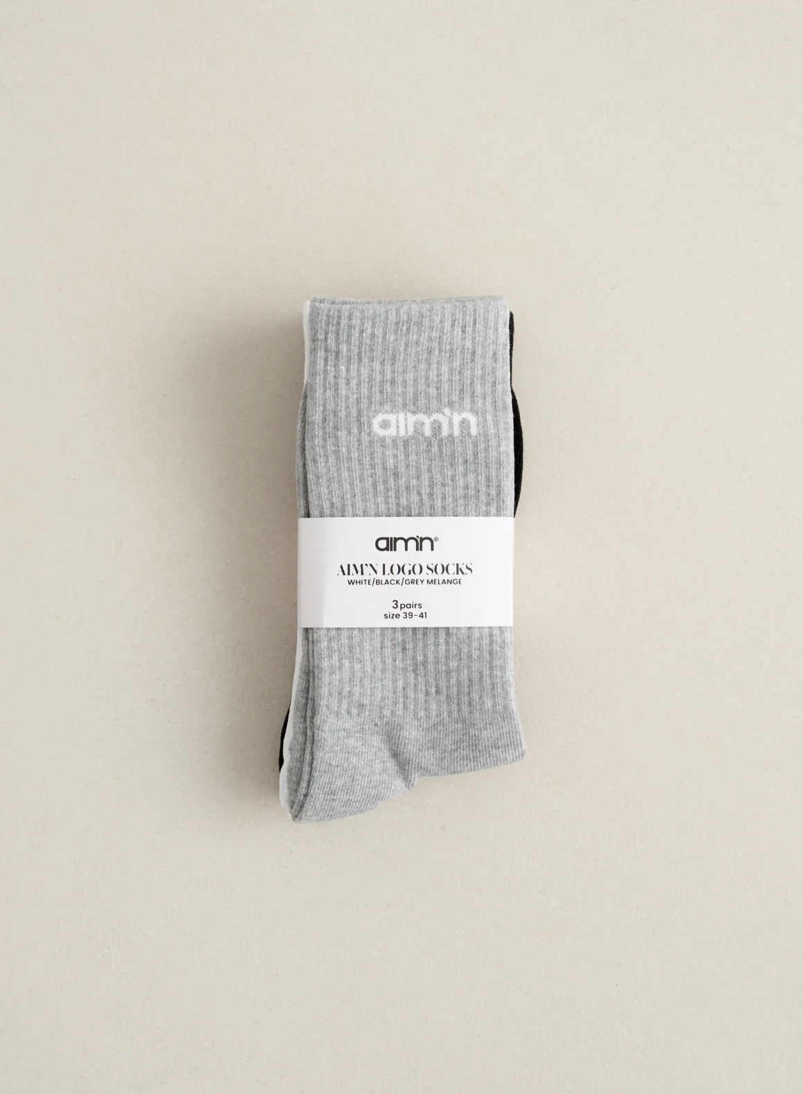 Grey Melange Aim'n Logo Socks 3-pack - Image 2