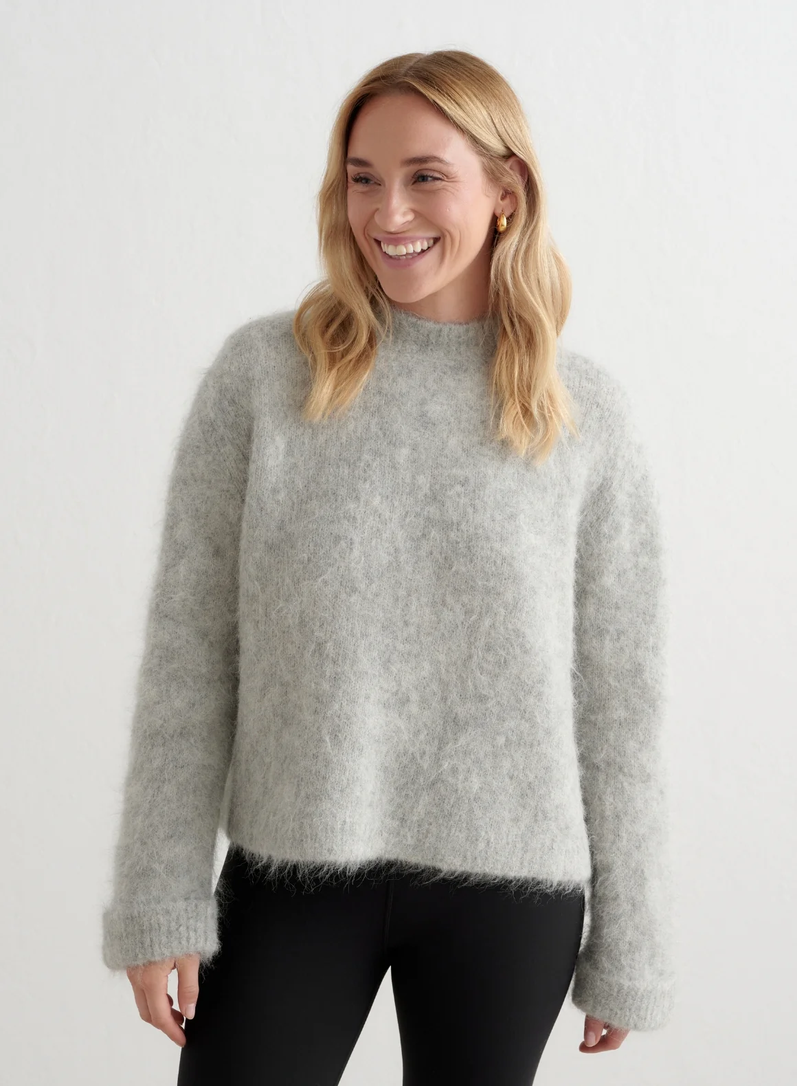Grey Melange Alpaca Knit Sweater - Image 3