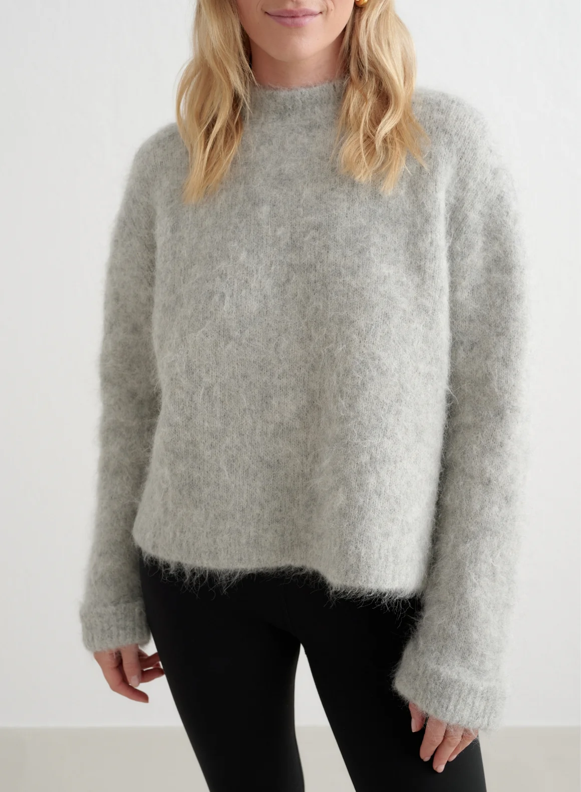 Grey Melange Alpaca Knit Sweater - Image 5