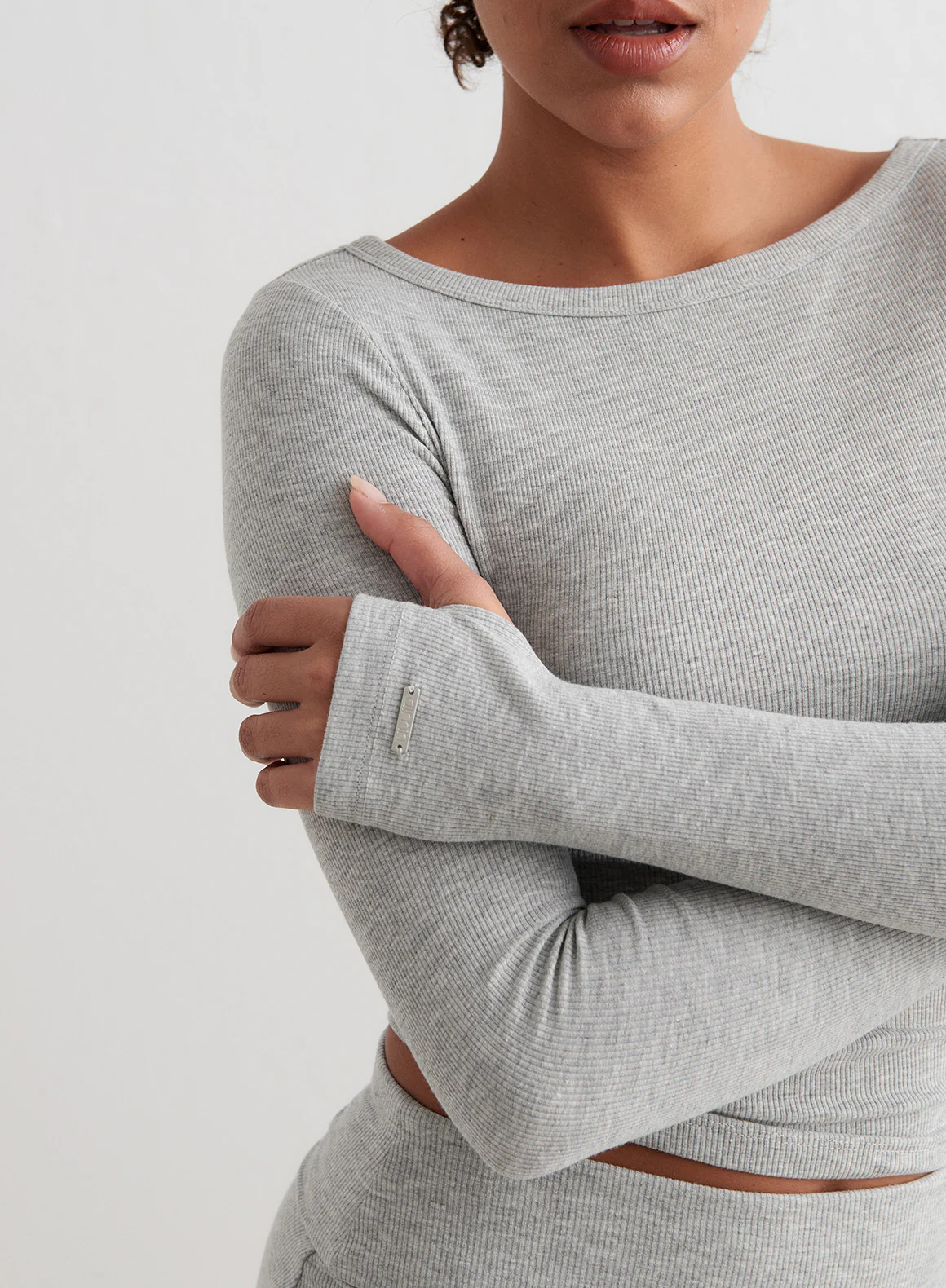 Grey Melange Ease Ribbed Long Sleeve Top - Image 2