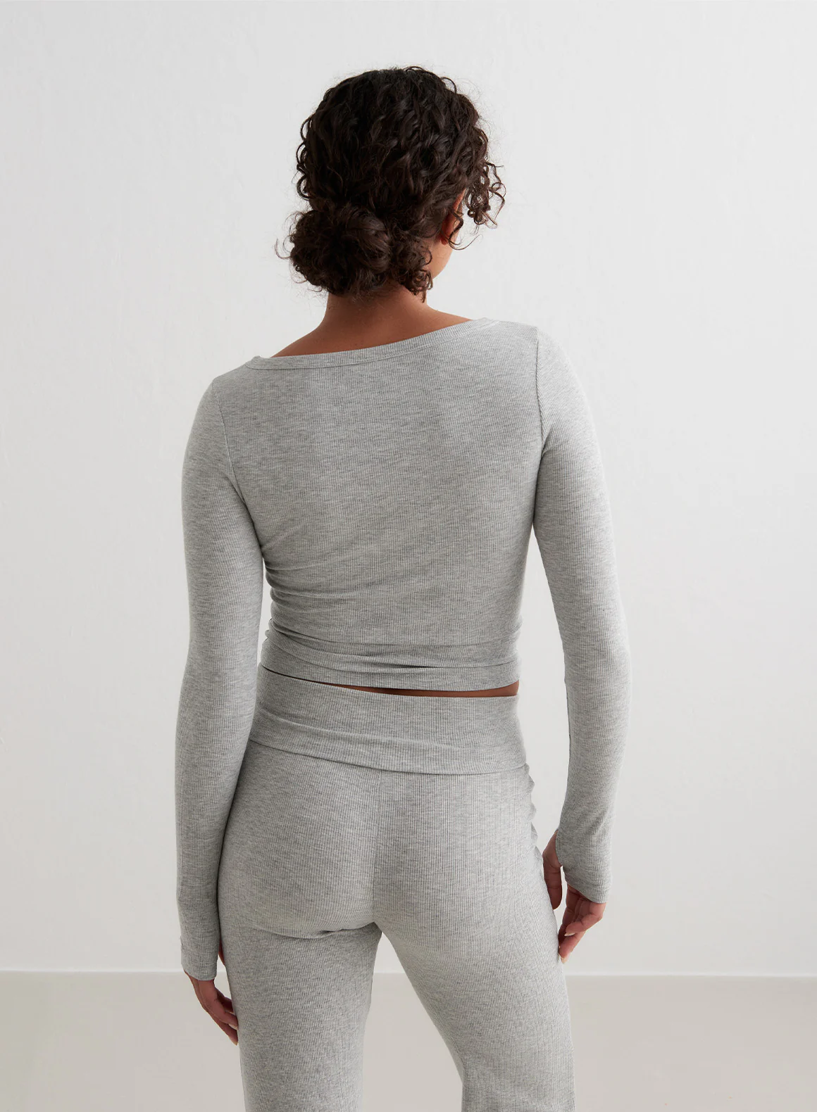 Grey Melange Ease Ribbed Long Sleeve Top - Image 4