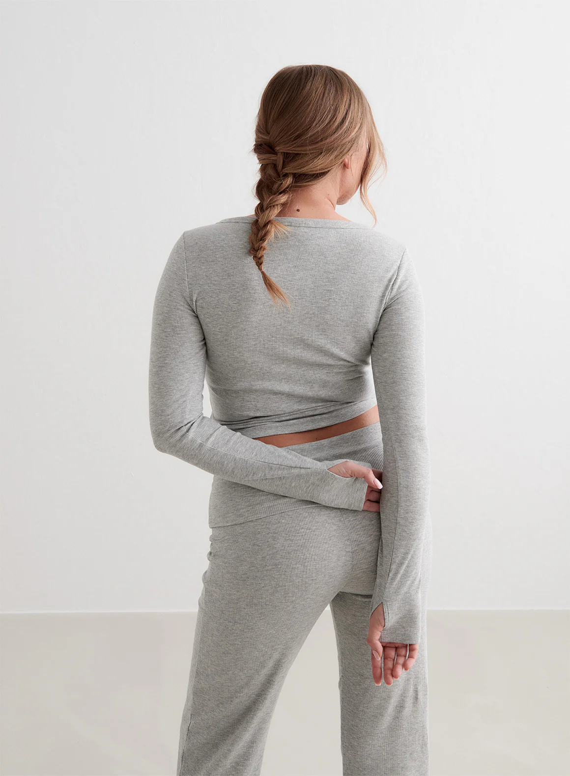 Grey Melange Ease Ribbed Long Sleeve Top - Image 6