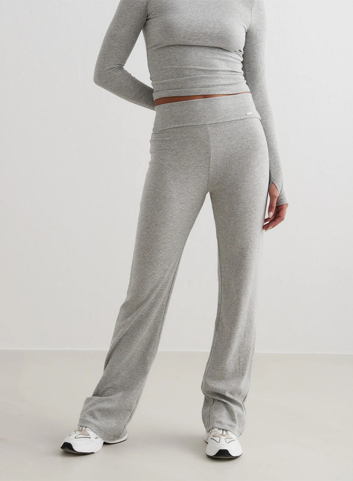 Grey Melange Ease Ribbed Pants - Image 3