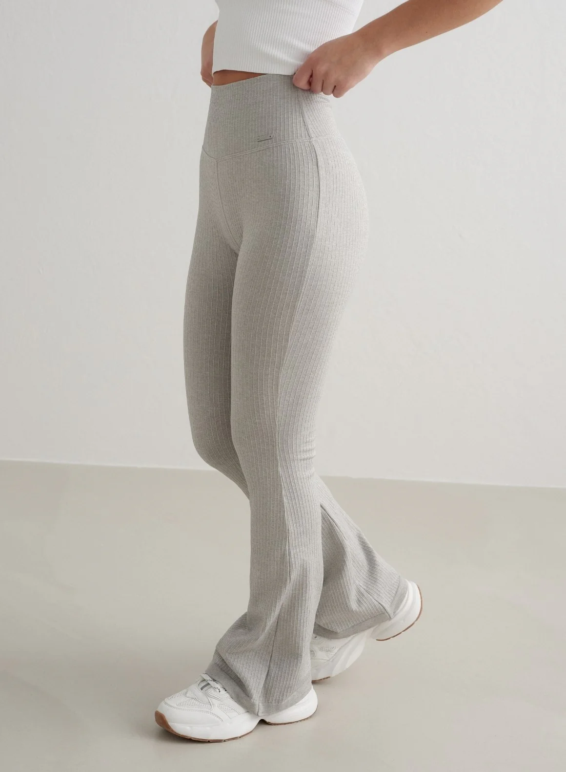 Grey Melange Ribbed Seamless Flare Petite Tights - Image 2