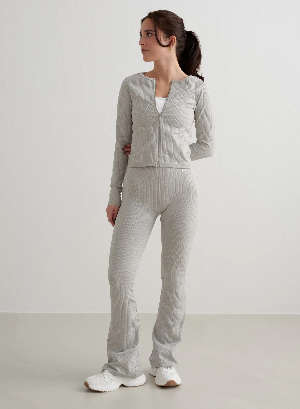 Grey Melange Ribbed Seamless Flare Petite Tights - Image 6
