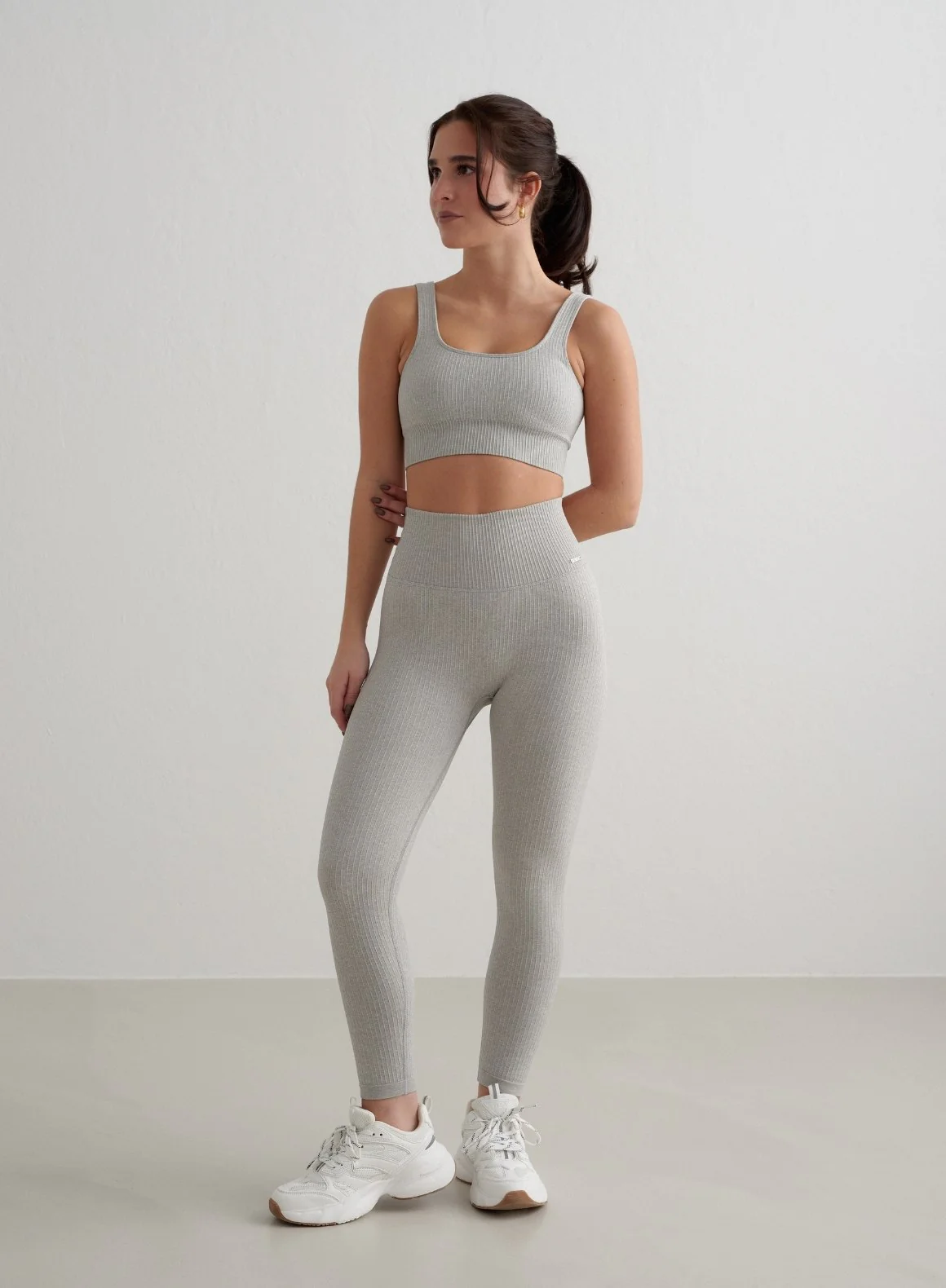 Grey Melange Ribbed Seamless Petite Tights - Image 5