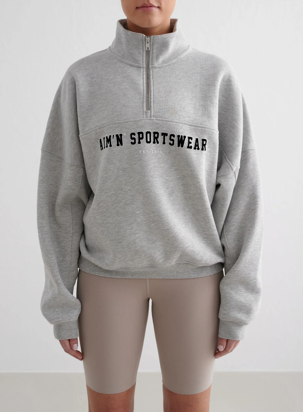 Grey Melange Varsity Sweat Half Zip - Image 3