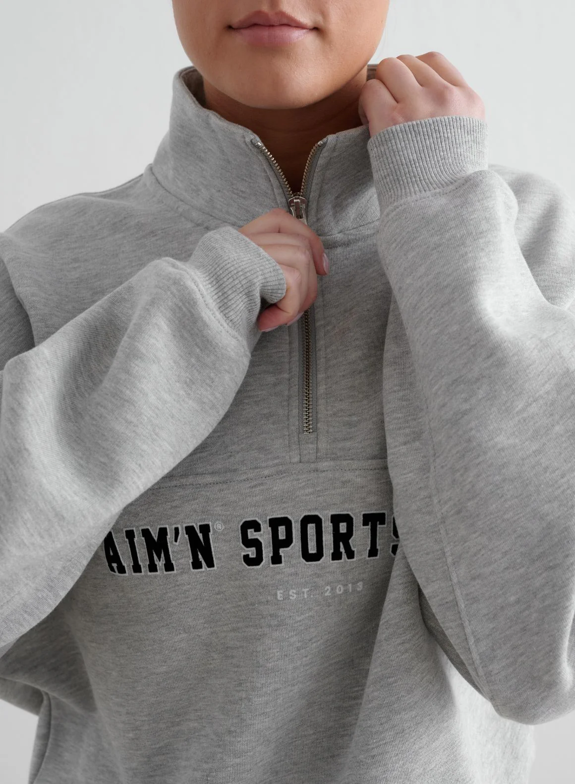 Grey Melange Varsity Sweat Half Zip - Image 5