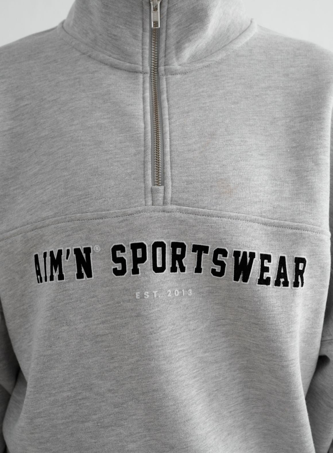 Grey Melange Varsity Sweat Half Zip - Image 6