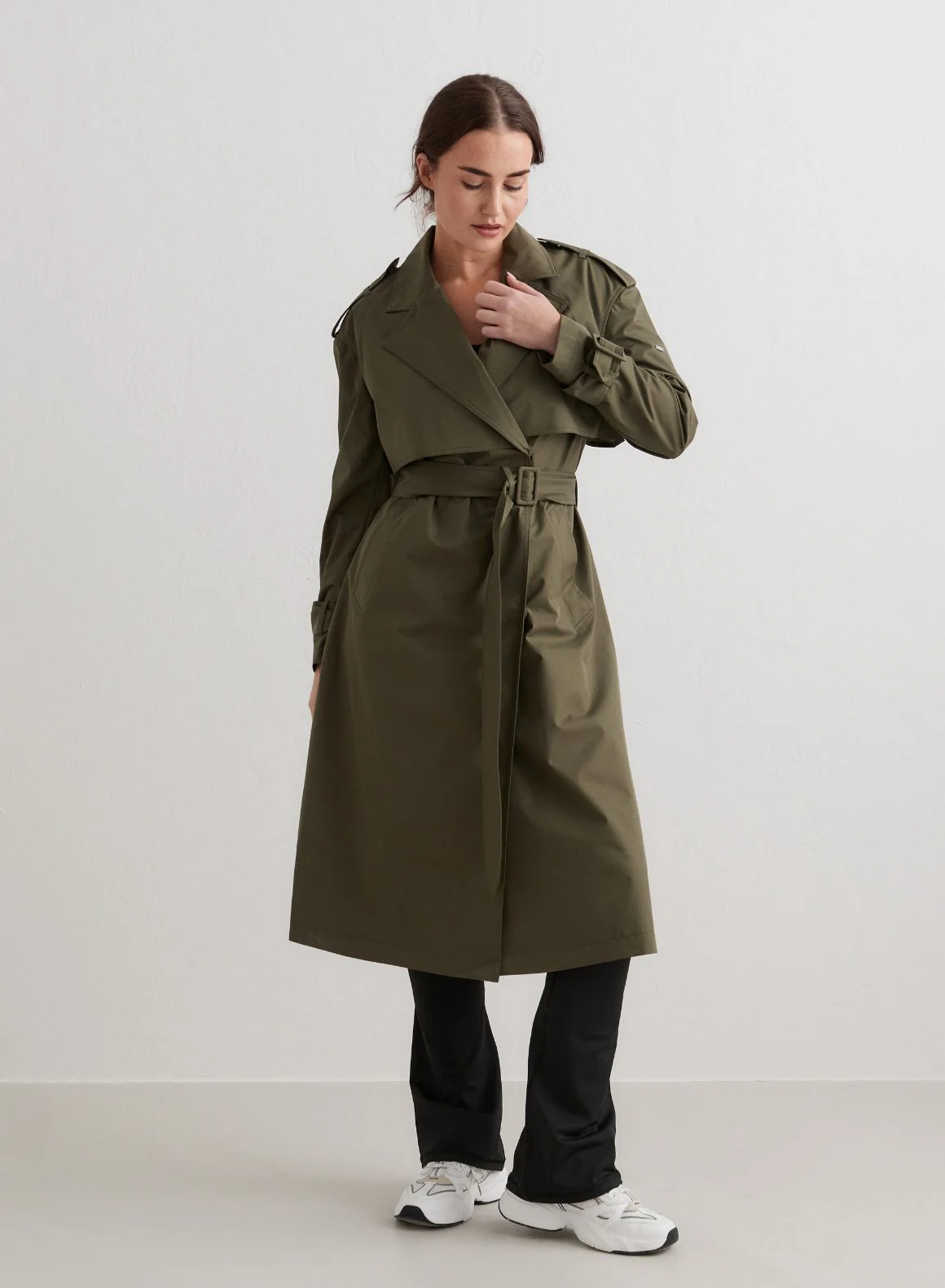 Khaki Recycled Tech Trench Coat - Image 2