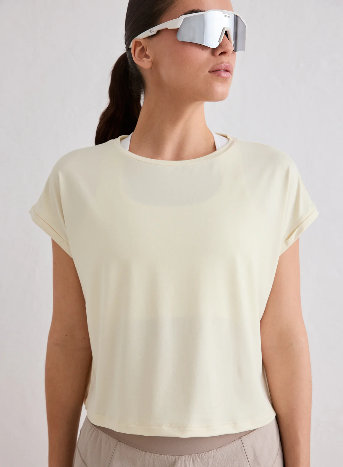 Lemon White Soft Basic Roll Sleeve Top - Image 2