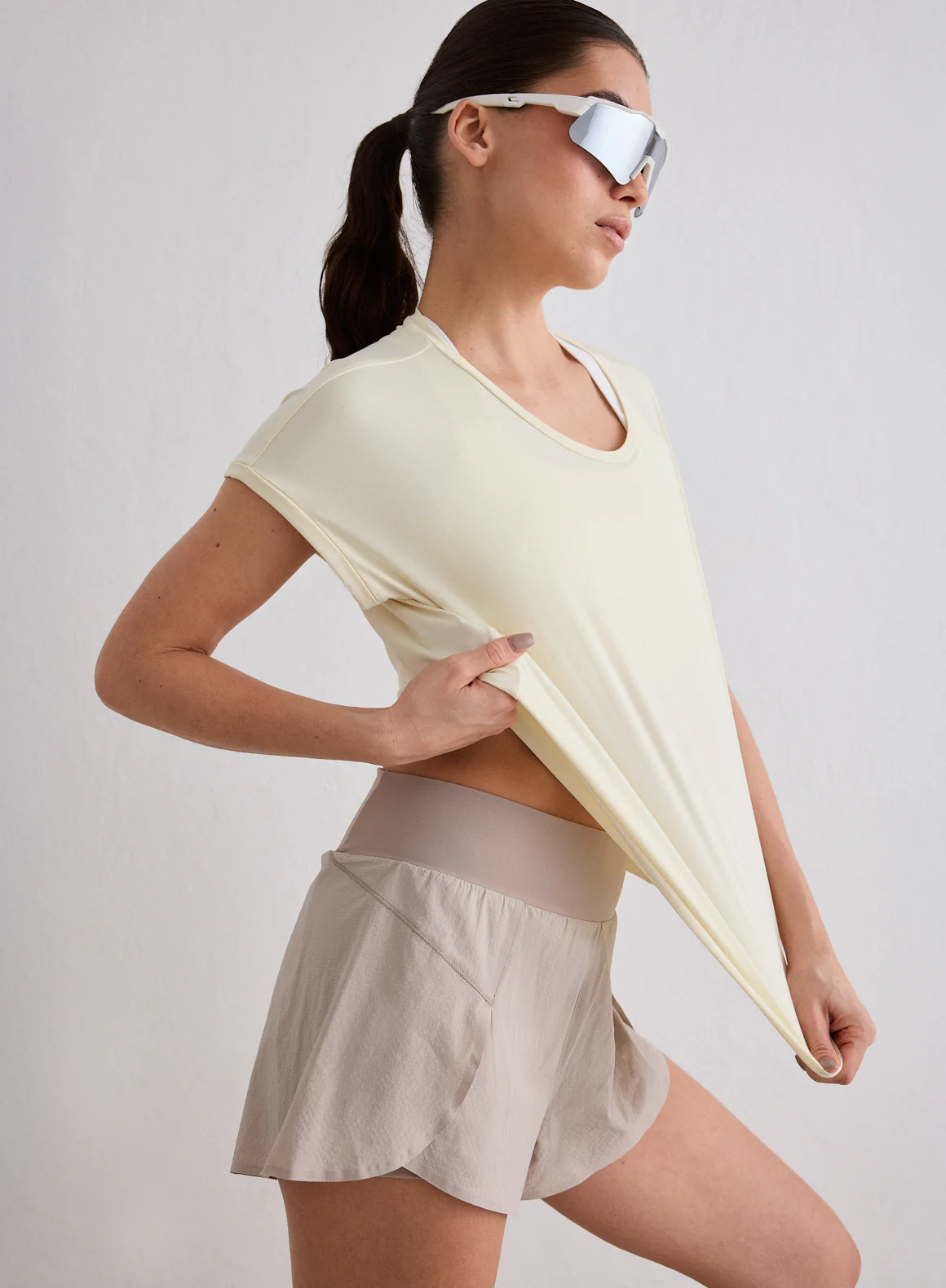 Lemon White Soft Basic Roll Sleeve Top - Image 3