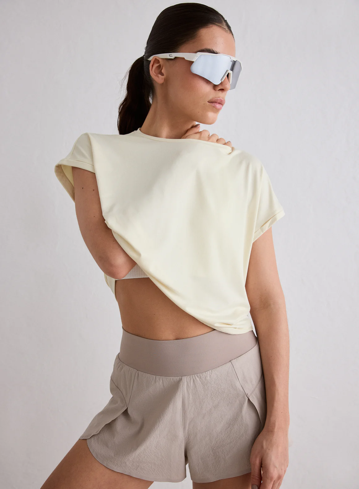 Lemon White Soft Basic Roll Sleeve Top - Image 4