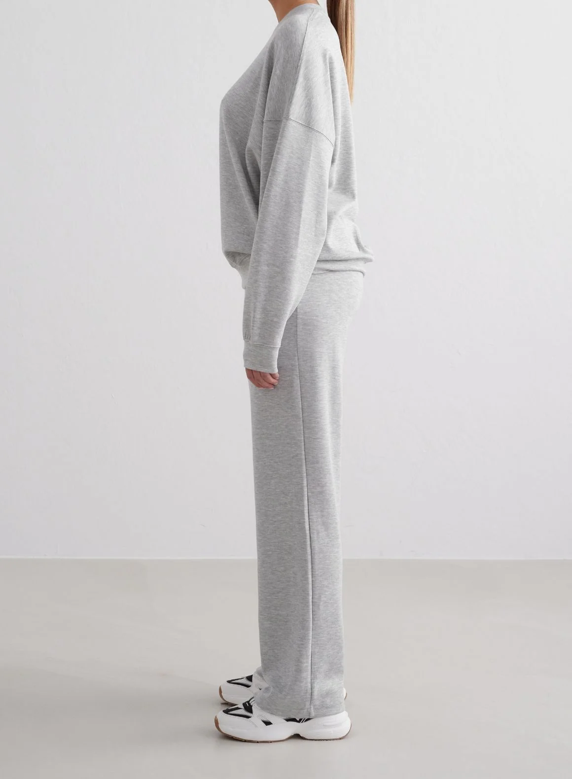 Light Grey Melange Comfy Modal Wide Pants - Image 5
