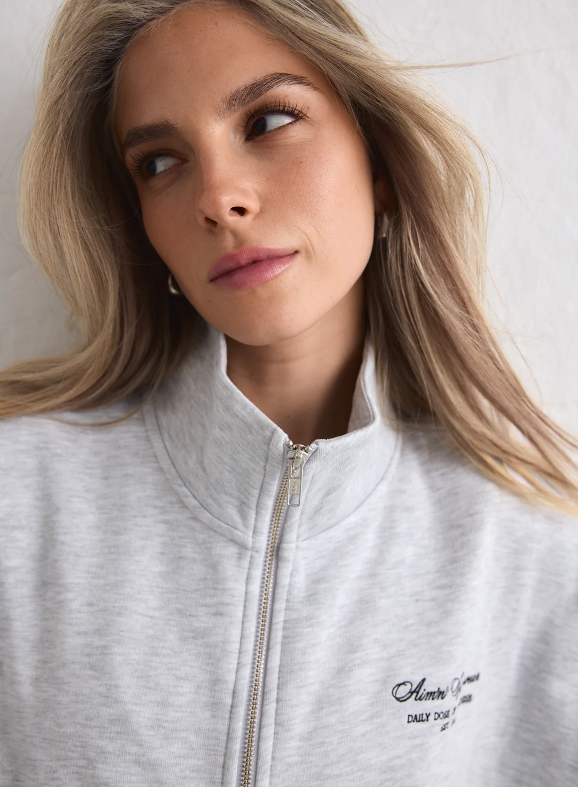 Light Grey Melange Script Zip Jacket - Image 2