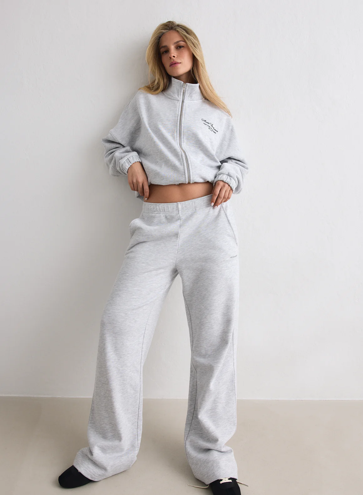 Light Grey Melange Script Zip Jacket - Image 3