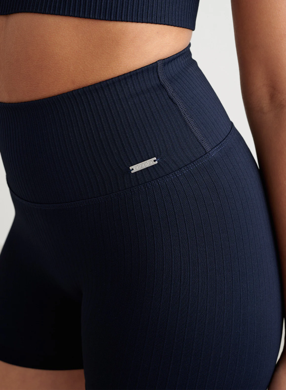Navy Ribbed Midi Biker Shorts - Image 5