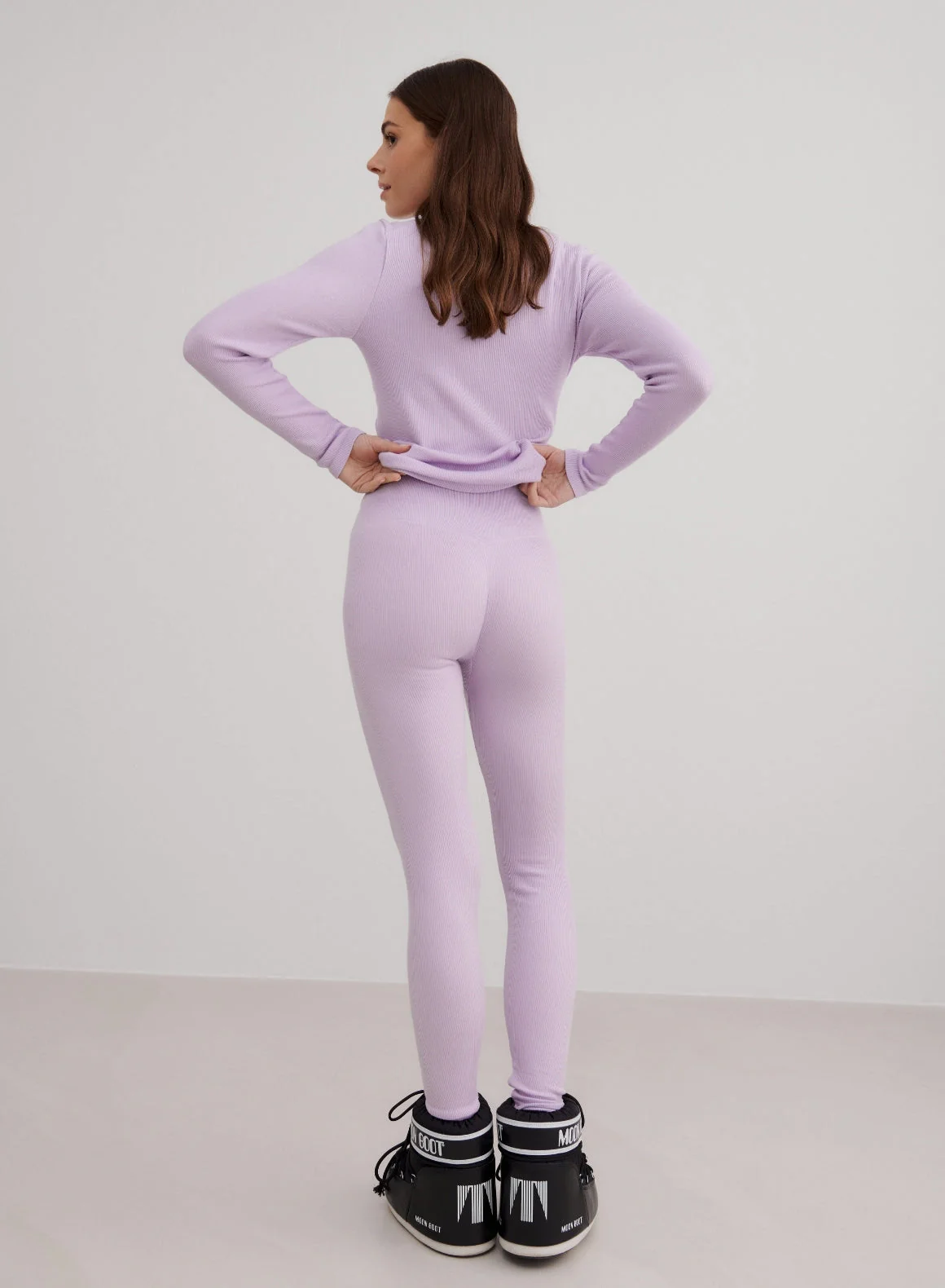 Pale Lavender Ribbed Wool Leggings - Image 2