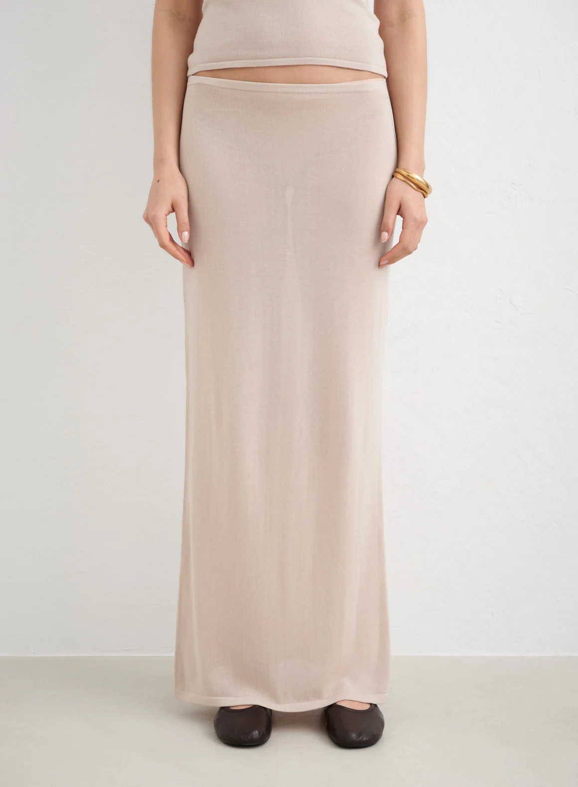 Sand Silk Knit Maxi Skirt - Image 4