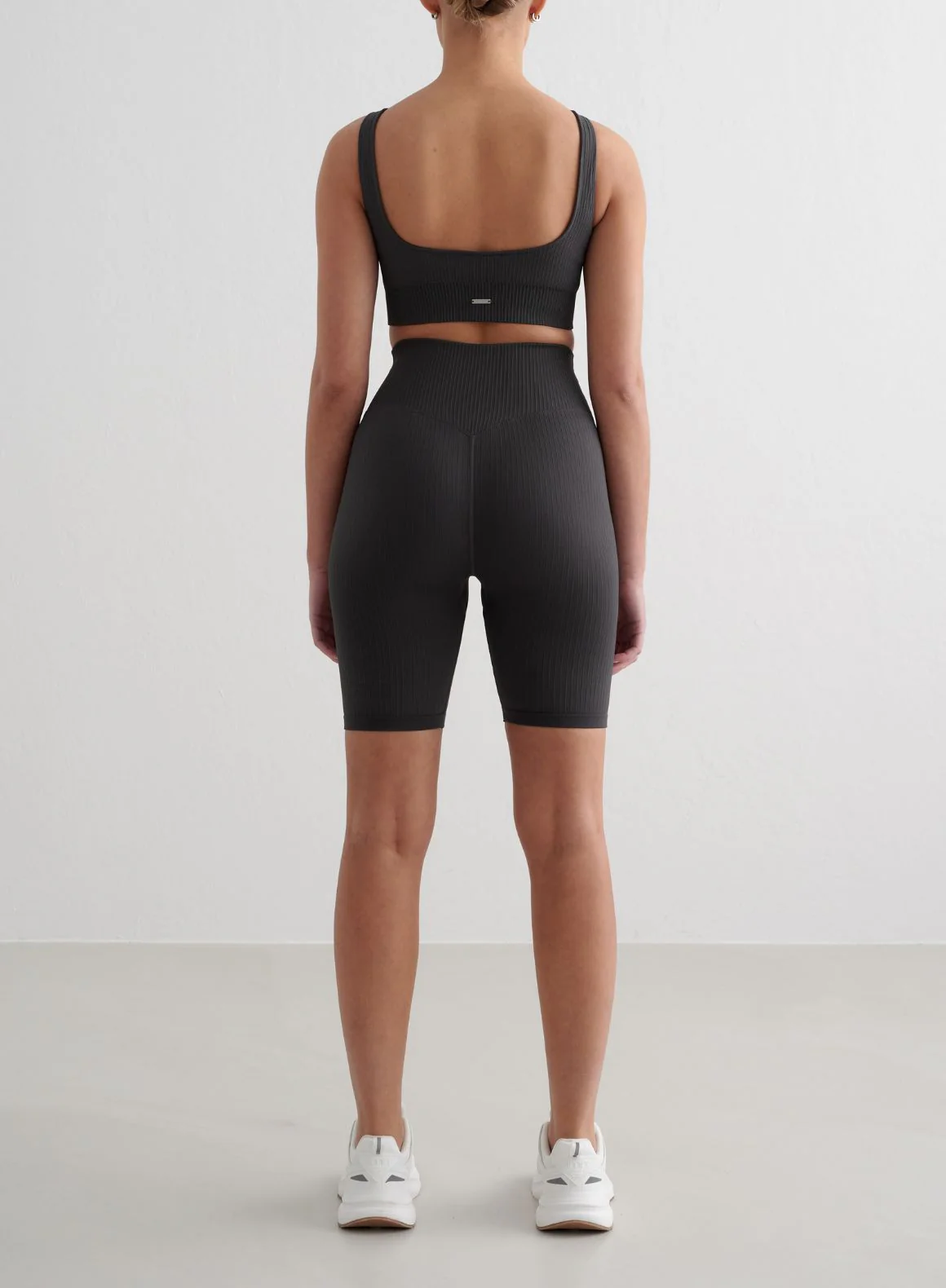 Shadow Grey Ribbed Seamless Biker Shorts & Bra Set - Image 2