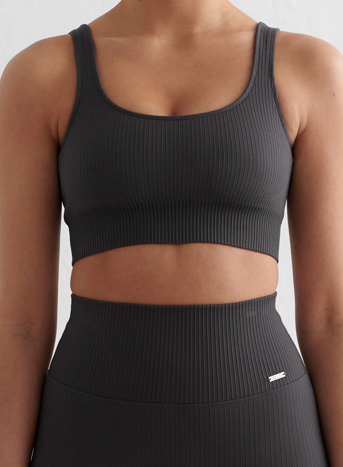 Shadow Grey Ribbed Seamless Biker Shorts & Bra Set - Image 4