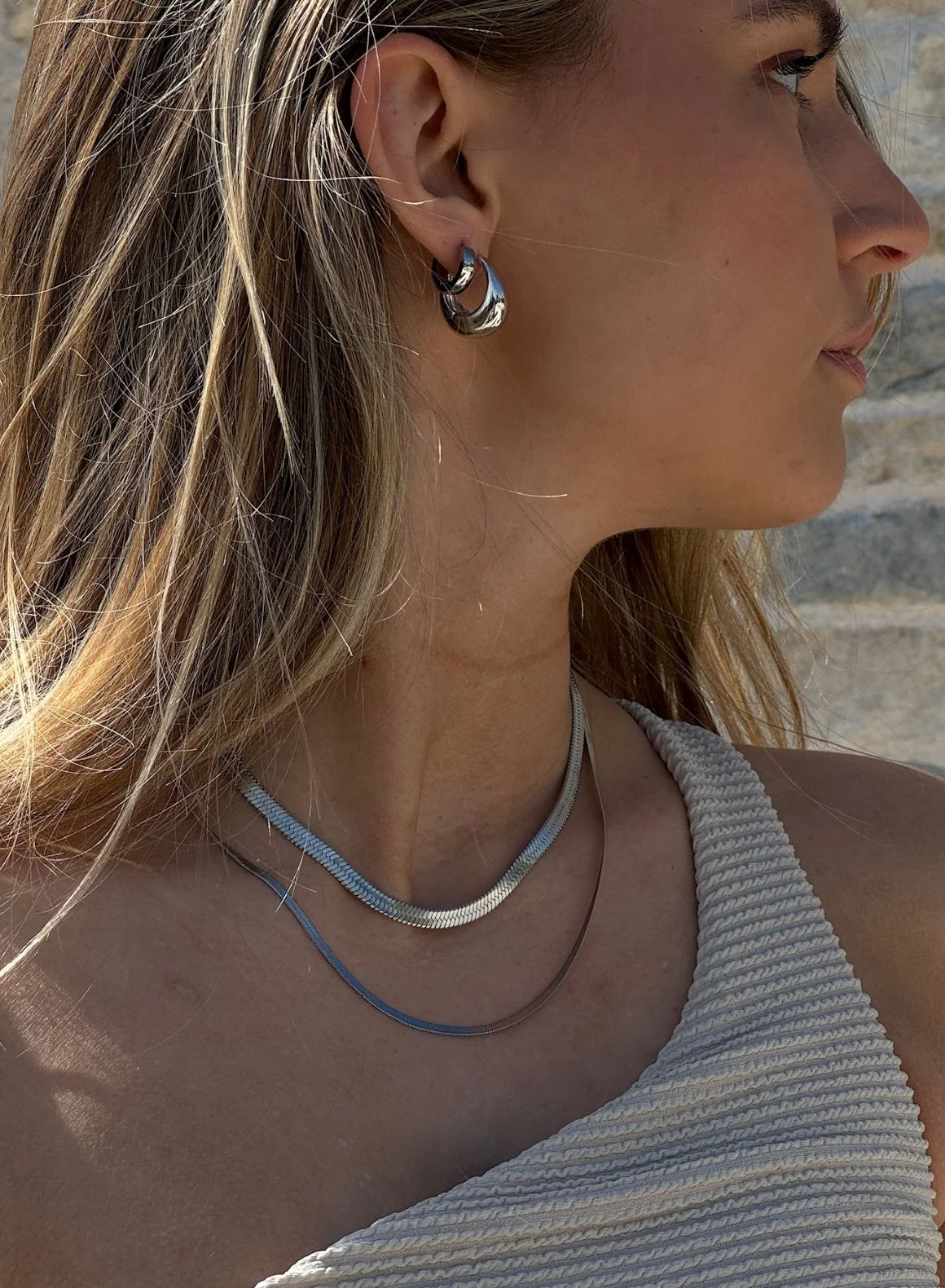 Silver Waterproof Drop Hoop Earrings - Image 3