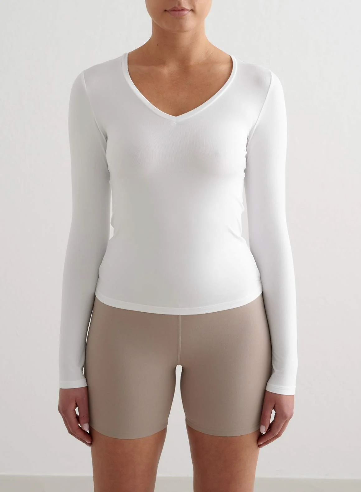 White Soft Basic V-neck Long Sleeve